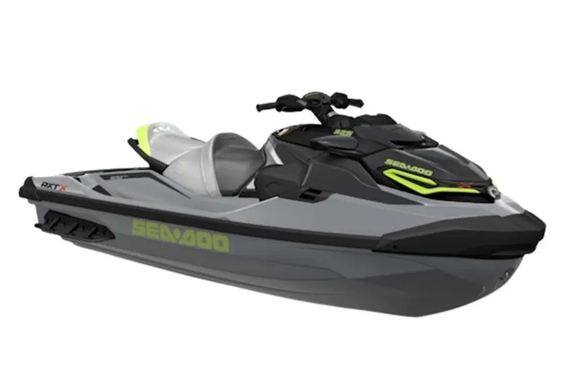The Image of 2026 Sea-Doo RXT-X 325 jet ski in sleek gray and black design. - 2