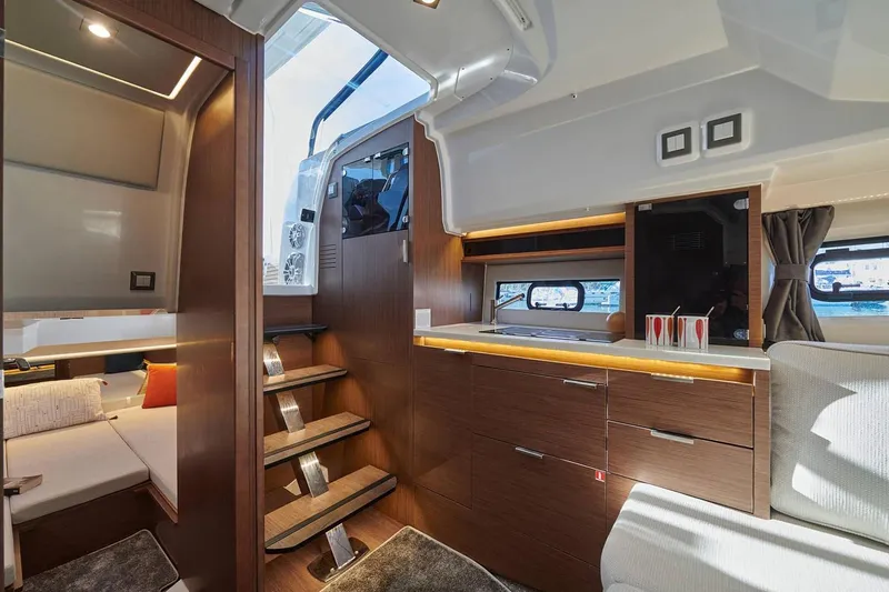 Slide: The Image of Manufacturer Provided Image: Luxurious interior of 2025 Jeanneau Leader 10.5 WA Series 2 yacht with modern kitchen. - 3