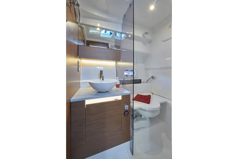 Slide: The Image of Manufacturer Provided Image: Luxurious bathroom in 2025 Jeanneau Leader 10.5 WA Series 2 yacht, featuring modern fixtures. - 5