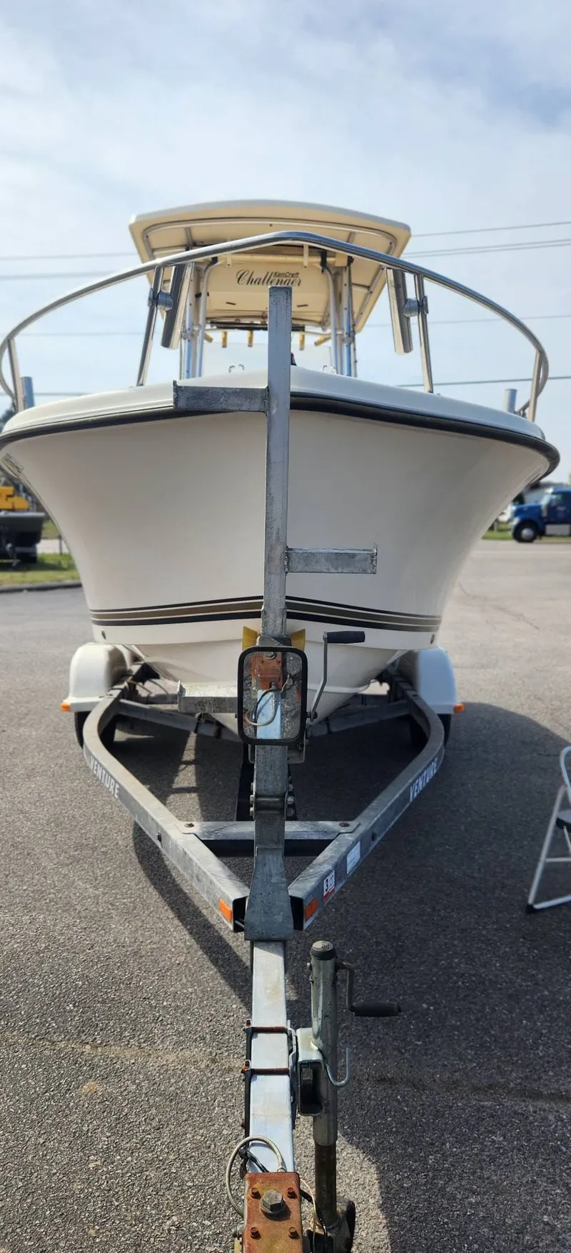 Slide: The Image of 2003 KenCraft Challenger 206 boat on trailer, front view. - 2