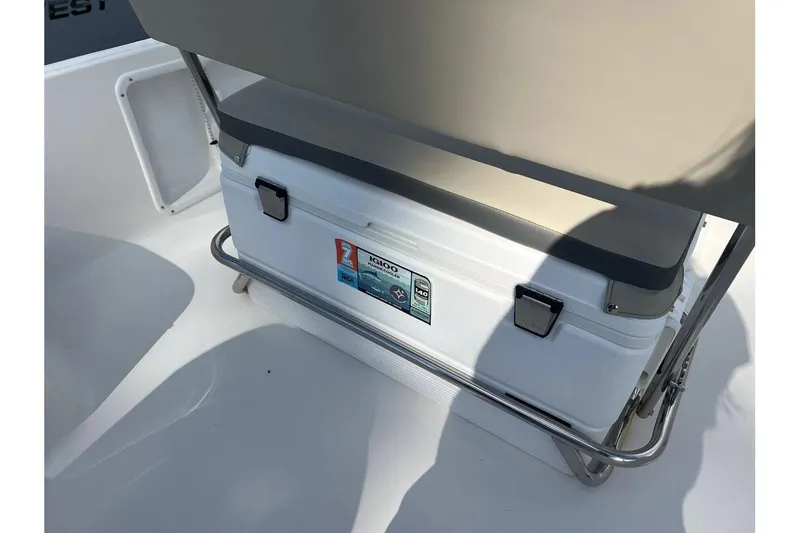Slide: The Image of 2026 Key West 1720 Center Console boat with Igloo cooler under seat. - 10