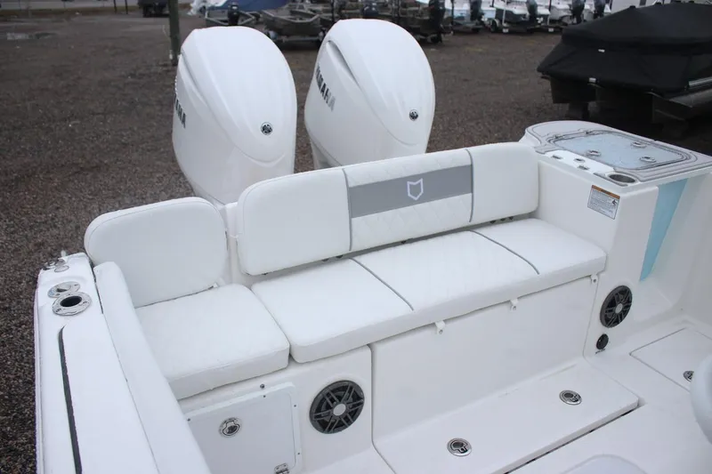 Slide: The Image of 2026 Sea Fox 268 Commander boat interior with dual Yamaha engines. - 5