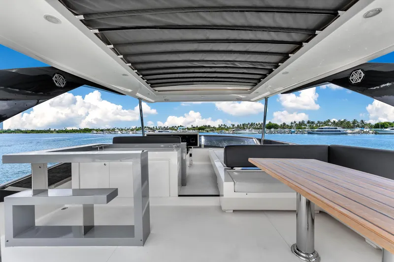 Slide: The Image of Luxurious 2013 Astondoa 72 GLX yacht deck with modern seating and ocean view. - 29