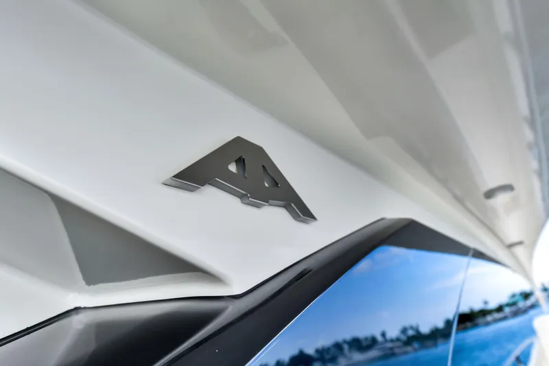 Slide: The Image of Astondoa 72 GLX 2013 yacht exterior detail with logo and window reflection. - 41