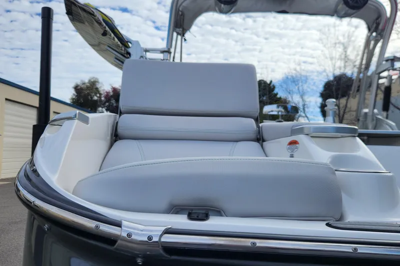 Slide: The Image of 2017 MasterCraft X23 boat with sleek seating and modern design. - 23
