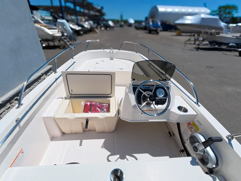 Slide: The Image of Interior view of a 2026 Boston Whaler 160 Super Sport boat. - 18