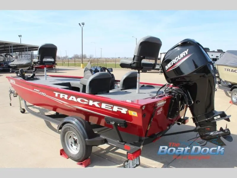 Slide: The Image of Red Tracker Pro 170 boat from 2022 with Mercury engine. - 6