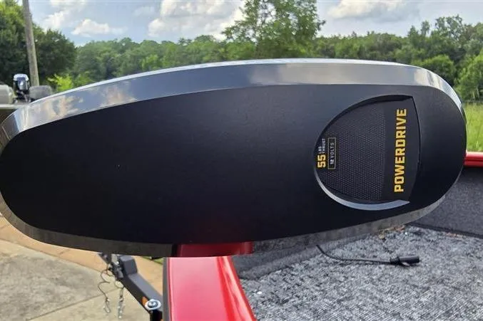 Slide: The Image of PowerDrive motor on 2026 Tracker Pro Guide V-175 Combo boat, outdoor setting. - 8
