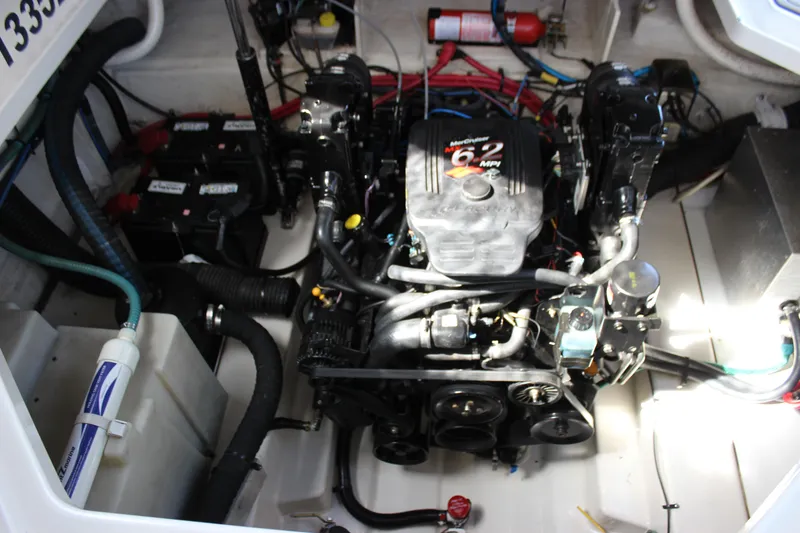 Slide: The Image of Engine compartment of a 2006 Sea Ray Sundancer 260 with MerCruiser 6.2 MPI engine. - 35