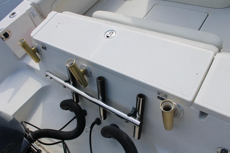 Slide: The Image of 2007 Hydra-Sports Vector 2900 CC boat deck with rod holders and storage compartments. - 5