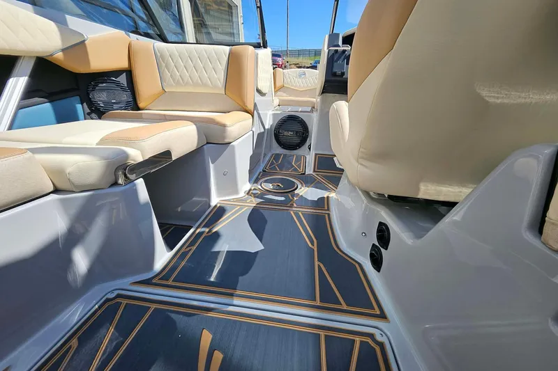 Slide: The Image of Interior of 2026 Tigé Z3 boat with luxurious seating and stylish flooring. - 16