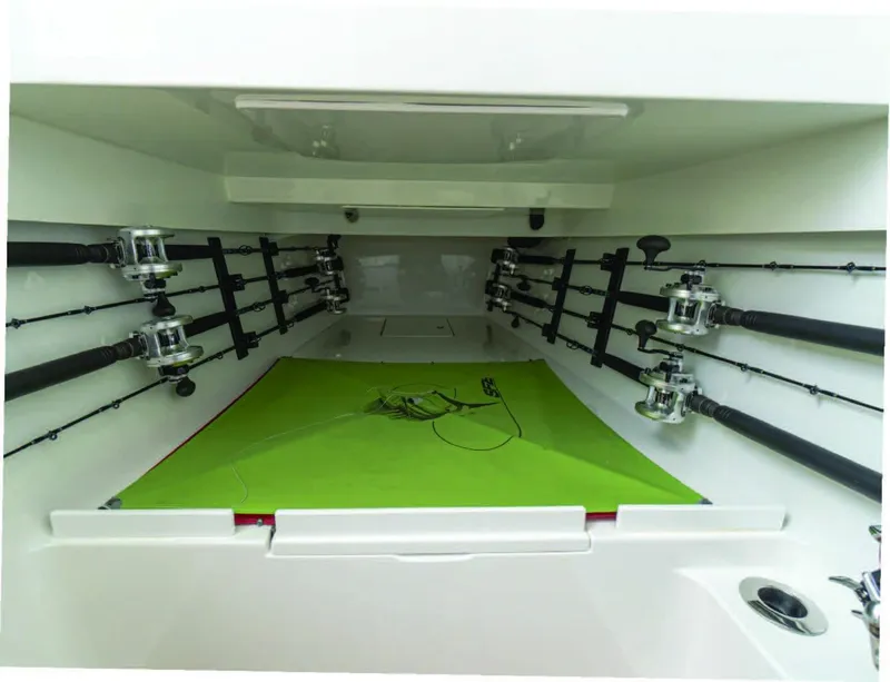 Slide: The Image of Interior of 2026 Valhalla Boatworks V-41 with fishing rod storage. - 27