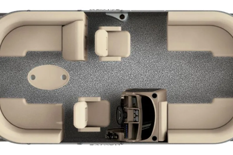 Slide: The Image of 2025 Sylvan Mirage 820 LZ pontoon boat interior layout, featuring spacious seating and helm. - 2