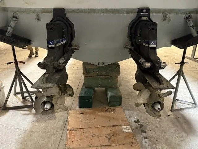 Slide: The Image of 2016 Formula 350 FX Crossover Bowrider propellers in a workshop. - 12