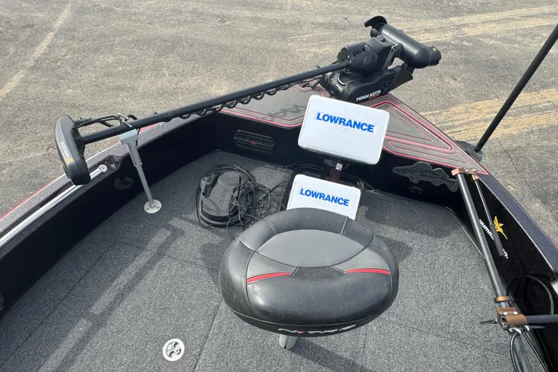 Slide: The Image of 2020 Nitro ZV19 Sport boat deck with Lowrance electronics and Minn Kota trolling motor. - 10