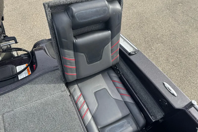 Slide: The Image of 2020 Nitro ZV19 Sport boat seat with black and red accents. - 13