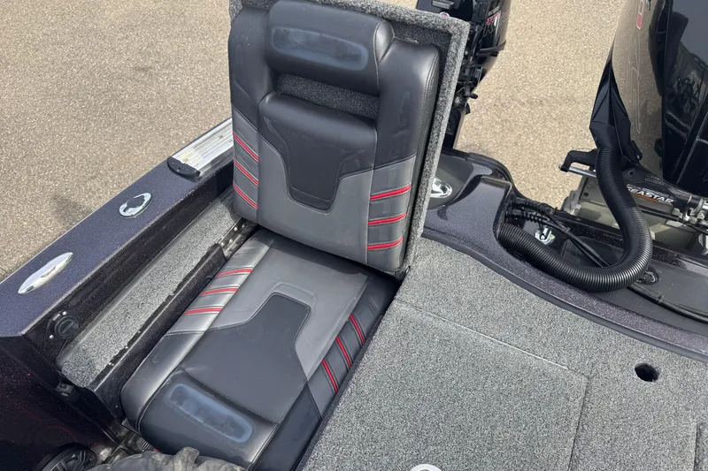 Slide: The Image of 2020 Nitro ZV19 Sport boat seat with black and red accents. - 14