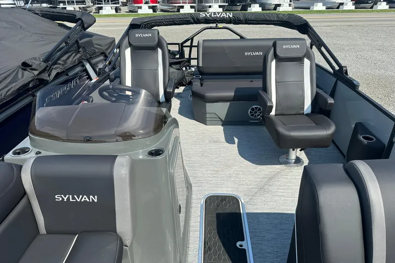 Slide: The Image of 2026 Sylvan X3 CLZ DH boat interior with sleek seating and modern design. - 16