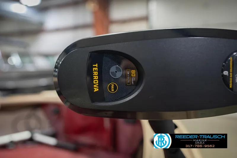 Slide: The Image of Close-up of Terrova trolling motor control on a 1997 Lund 1650 Angler SS boat. - 47