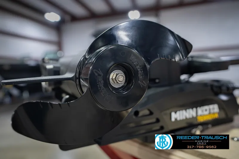 Slide: The Image of Close-up of a Minn Kota trolling motor propeller on a 1997 Lund 1650 Angler SS boat. - 49