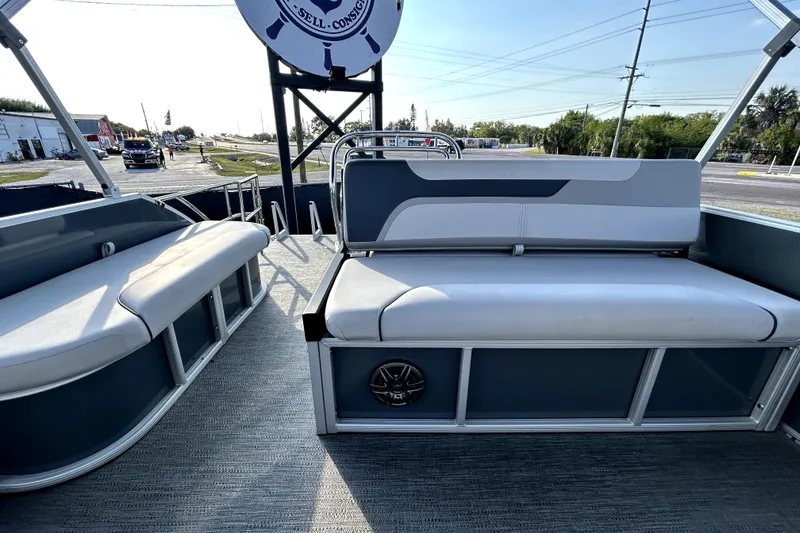 Slide: The Image of Rear view of 2025 Godfrey Sweetwater 2286 SFL pontoon boat with stainless steel railing. - 38