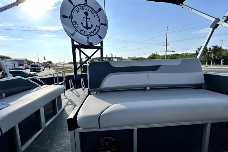 Slide: The Image of Underneath view of a 2025 Godfrey Sweetwater 2286 SFL pontoon boat on a trailer. - 82
