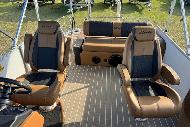 Slide: The Image of 2026 Bentley Pontoons 253 Elite Swingback DC interior with luxurious seating and modern design. - 27