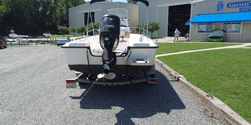 Slide: The Image of 2003 Boston Whaler 190 Nantucket on trailer, rear view. - 3