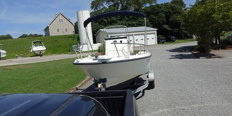 Slide: The Image of Boston Whaler 190 Nantucket 2003 on trailer in rural setting. - 1