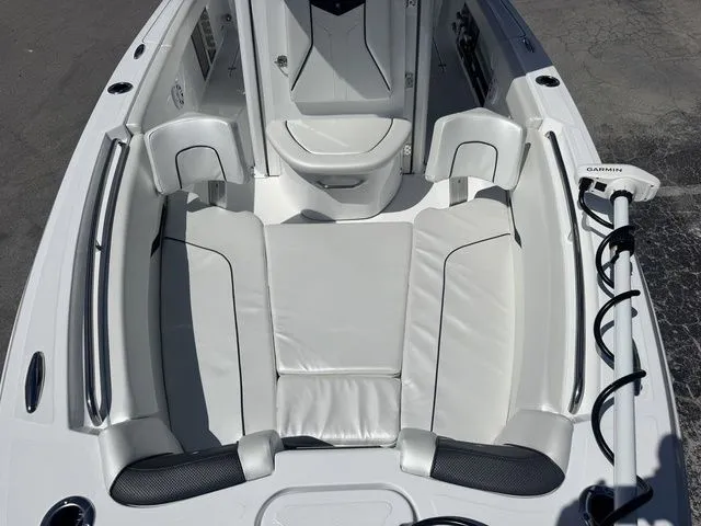 Slide: The Image of Interior view of 2026 Wellcraft Fisherman 243 XB with white upholstery. - 29