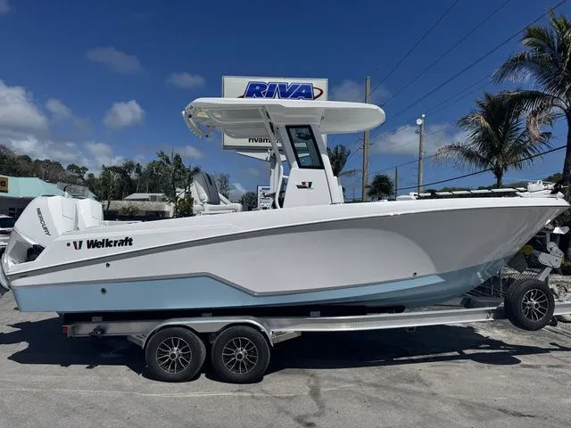 Slide: The Image of 2026 Wellcraft Fisherman 243 XB on trailer, side view. - 6