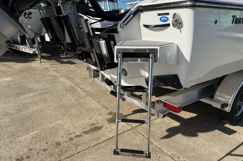 Slide: The Image of Rear view of 2026 Tidewater 3100 Carolina Bay boat with ladder and trailer. - 6