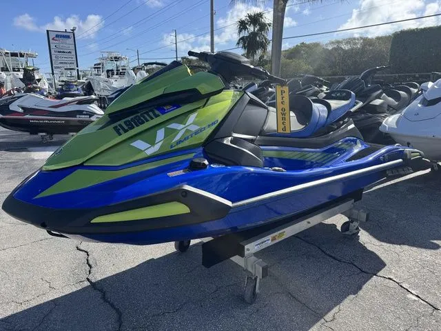 Slide: The Image of 2024 Yamaha WaveRunner VX Limited HO in blue and green on a trailer. - 4