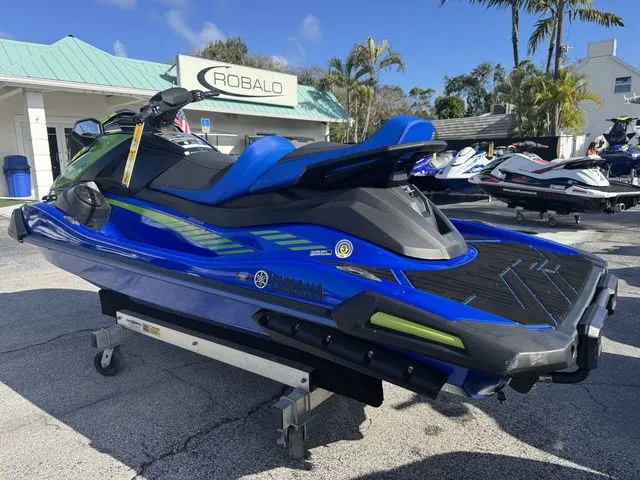 Slide: The Image of 2024 Yamaha WaveRunner VX Limited HO in blue on a trailer. - 6