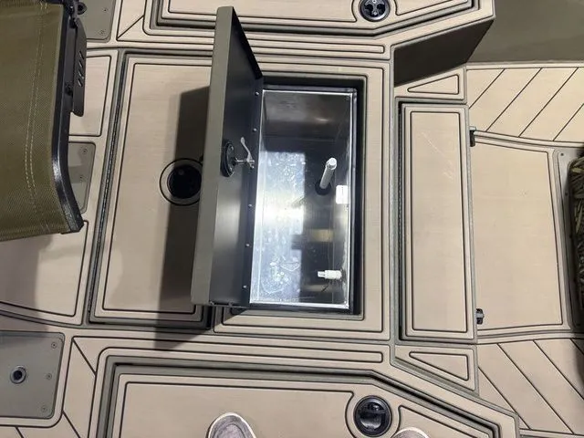 Slide: The Image of Thor Boats 1900 Lake Hammer 2026, open storage compartment on deck. - 14