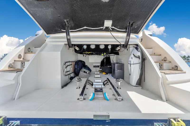 Slide: The Image of Astondoa 72 GLX 2013 yacht storage area with equipment and open hatch. - 44