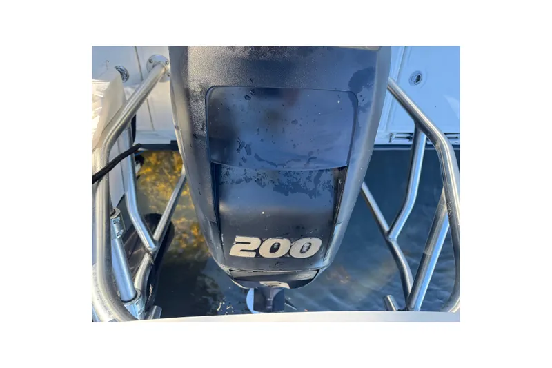 Slide: The Image of Boston Whaler 200 Dauntless 2012 outboard motor, close-up view. - 19