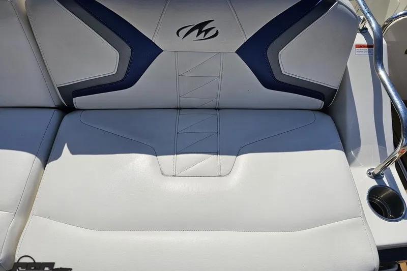 Slide: The Image of 2013 Monterey M3 Sport Boat seat with stylish blue and white upholstery. - 39