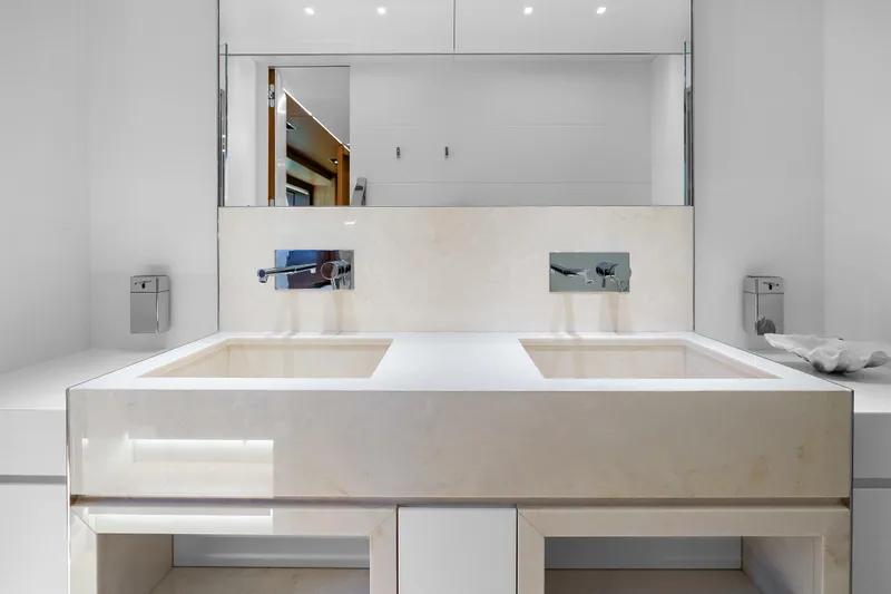 Slide: The Image of Luxurious double sink vanity in a modern Riva 100' Corsaro yacht bathroom, 2020 model. - 44