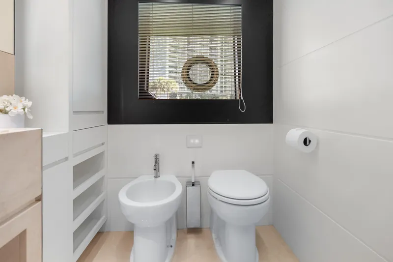 Slide: The Image of Modern bathroom on 2020 Riva 100' Corsaro yacht with toilet and bidet. - 72