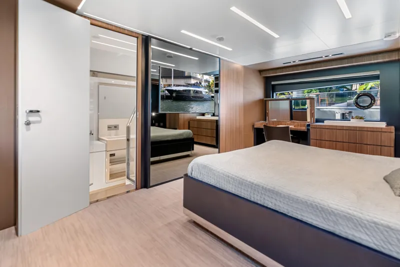 Slide: The Image of Luxurious interior of 2020 Riva 100' Corsaro yacht with modern bedroom design. - 91