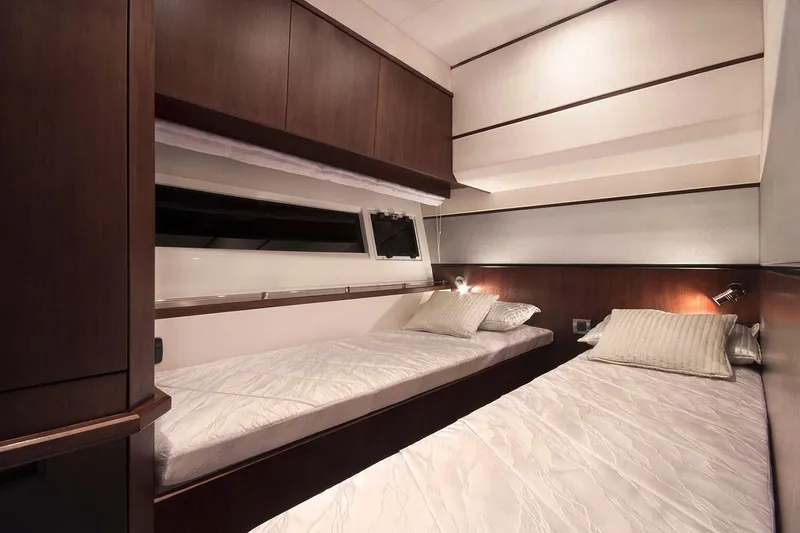 Slide: The Image of Manufacturer Provided Image: 2019 Galeon 550 Fly twin bed cabin with modern wood finish. - 9