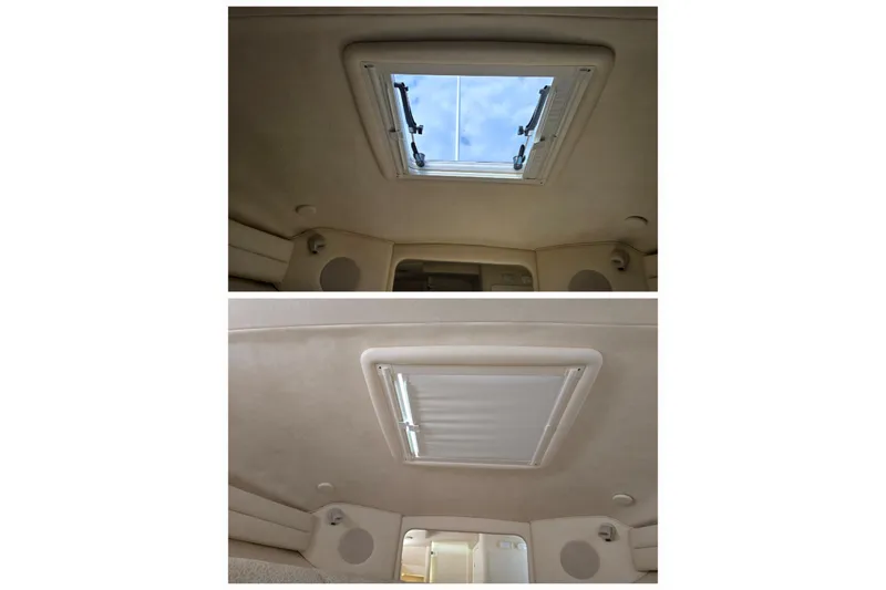 Slide: The Image of Interior view of 2001 Sea Ray Sundancer 260 cabin skylight, open and closed. - 37