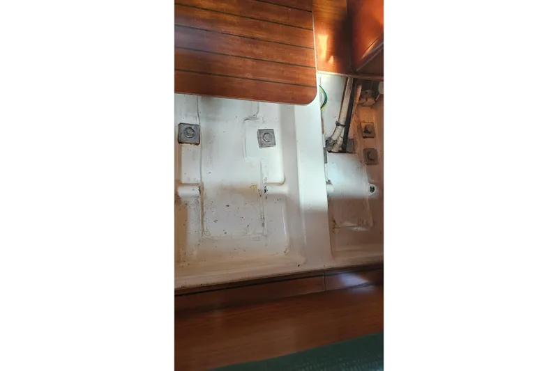 Slide: The Image of Bathroom interior of 2000 Beneteau Oceanis Clipper 361 yacht, featuring sink and toilet. - 46