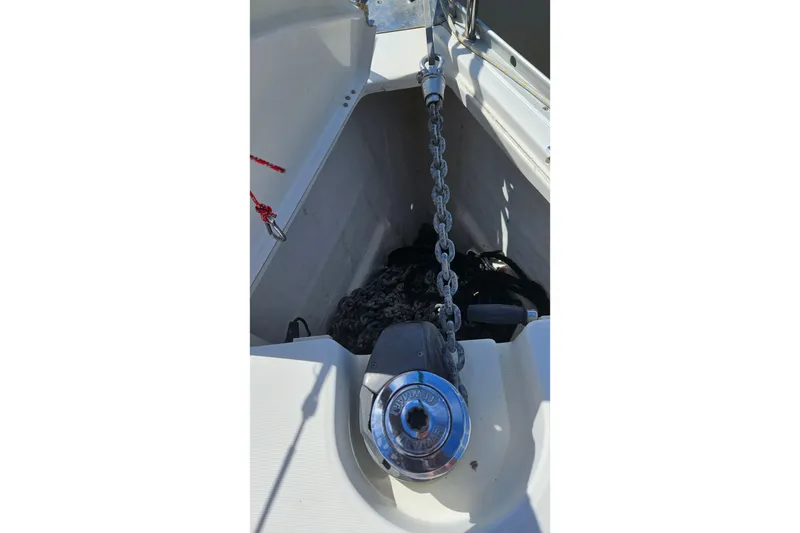 Slide: The Image of Beneteau Oceanis Clipper 361 sailboat deck, 2000 model, docked at marina. - 7