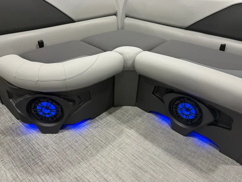 Slide: The Image of Interior of Tahoe Sport 2385 Tritoon with blue LED lighting. - 27