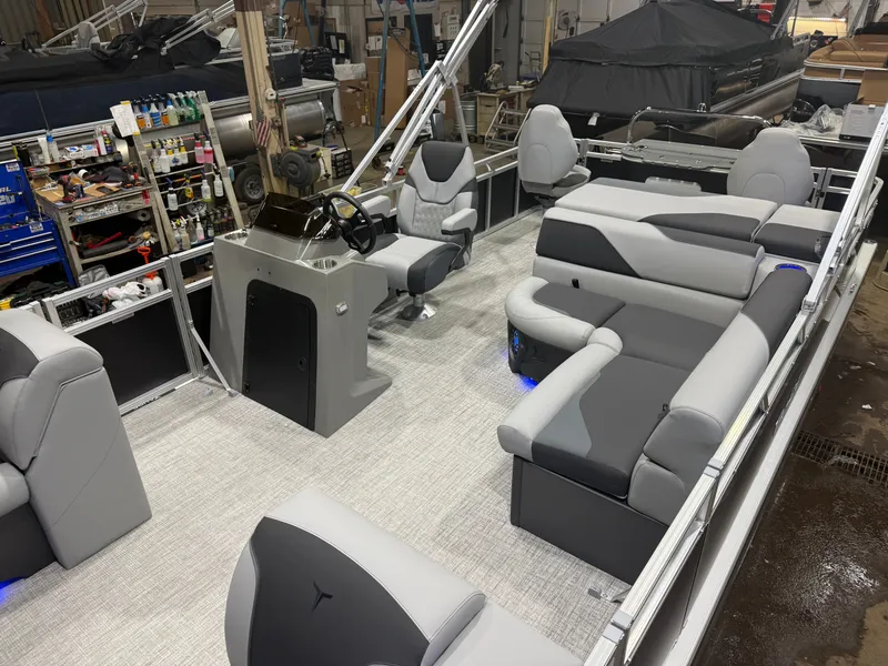Slide: The Image of Interior of 2026 Tahoe Sport 2385 Tritoon with modern seating. - 3