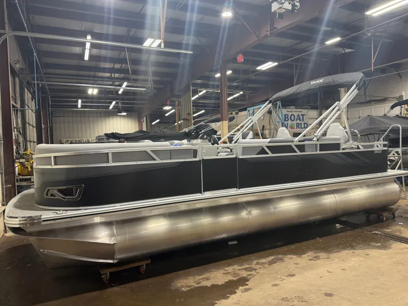 Slide: The Image of 2026 Tahoe Sport 2385 Tritoon displayed indoors. - 37