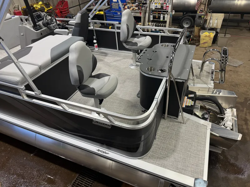 Slide: The Image of 2026 Tahoe Sport 2385 Tritoon with Honda 4-Stroke EFI engine. - 4