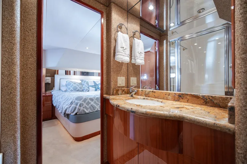 Slide: The Image of Luxurious bathroom and bedroom interior of 2008 Hatteras 64 Motor Yacht. - 78